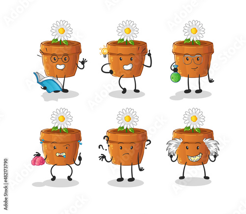 flower pot thinking group character. cartoon mascot vector