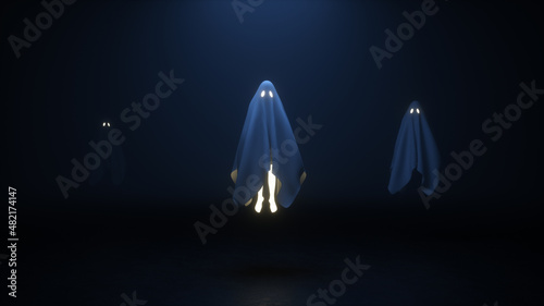 3d Illustration of floating evil spirits with glowing eyes