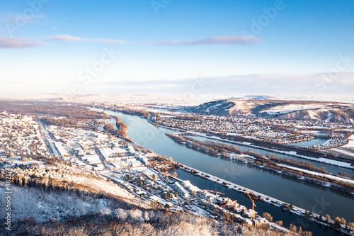 Klosterneuburg and Langenzersdorf at the Danube River during winter. photo
