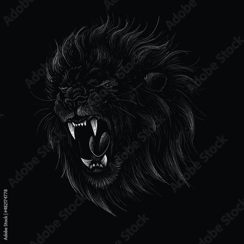 The Vector logo lion for tattoo or T-shirt print design or outwear.  Hunting style lions background. This hand drawing would be nice to make on the black fabric or canvas.
