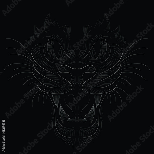 The Vector logo tiger for tattoo or T-shirt design or outwear.  Hunting style big cat print on black background. This hand drawing is for black fabric or canvas.