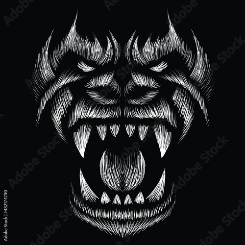 The Vector logo a monkey or gorilla named King Kong for tattoo or T-shirt design or outwear.  Cute print style a monkey or gorilla named King Kong background. This drawing would be nice to make.