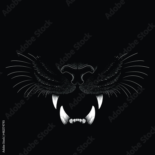 The Vector logo tiger for tattoo or T-shirt design or outwear.  Hunting style big cat print on black background. This hand drawing is for black fabric or canvas.