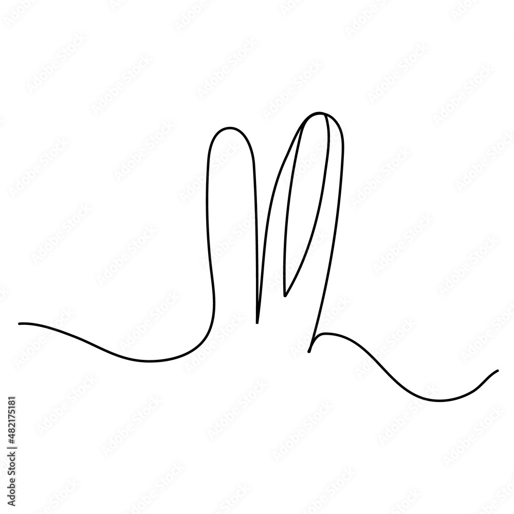 Obraz premium Sketchy, contour silhouette of the ears of a hare, a rabbit. Continuous one line drawing. Isolated vector illustration with black line on white background. Line art.