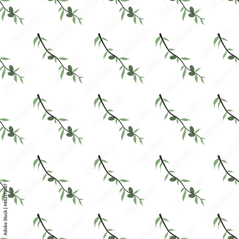 simple cute floral pattern - beautiful little olives leaves of a plant on a white background