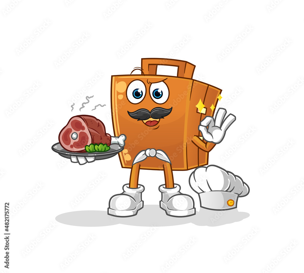 suitcase chef with meat mascot. cartoon vector