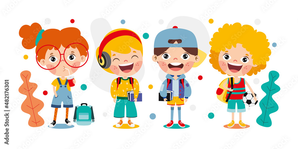 Education Concept With Cartoon Students