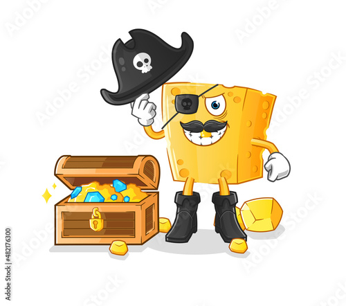cheese pirate with treasure mascot. cartoon vector