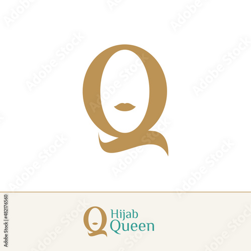 Letter Q hijab woman silhouette logo identity. Q Hijab logo for fashion logo identity	