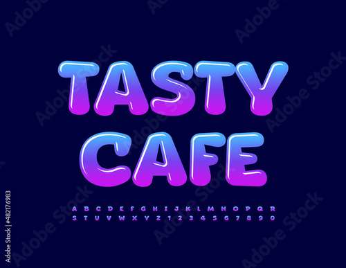 Vector creative logo Tasty Cafe with gradient Alphabet Letters and Numbers set. Colorful glossy Font