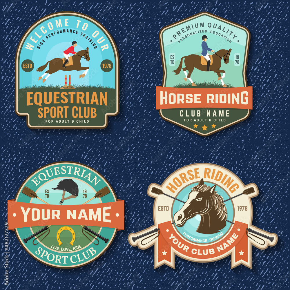 Set of Horse racing sport club badge, patch, emblem, logo. Vector ...
