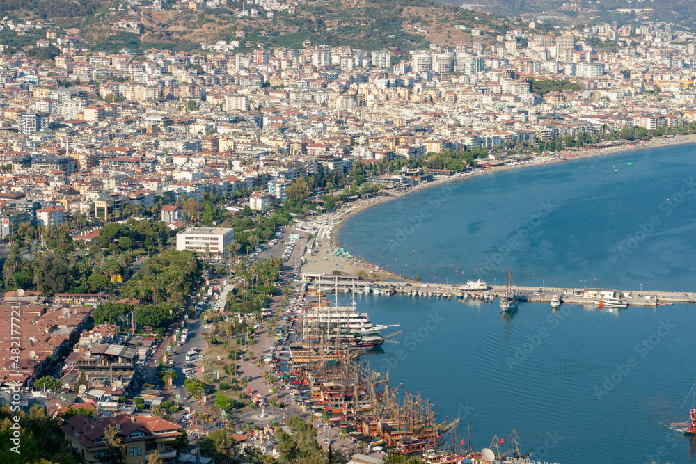 turkey: view of the city and the the sea with lots of houses and mountains