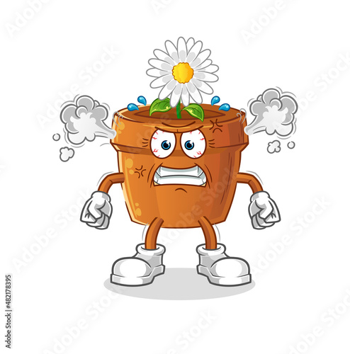 flower pot very angry mascot. cartoon vector photo