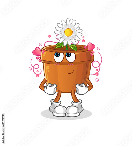 flower pot shy vector. cartoon character
