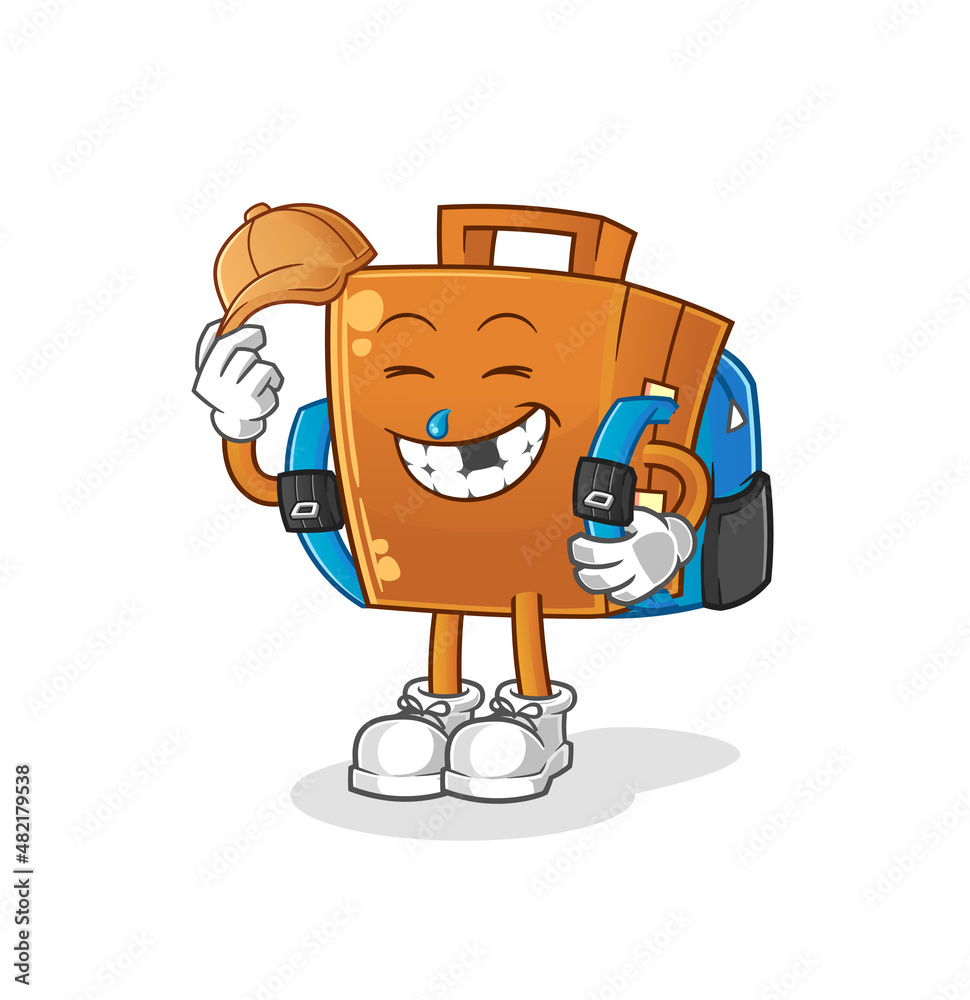 suitcase goes to school vector. cartoon character suitcase goes to school vector. cartoon character