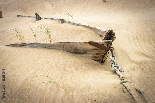 lost boat in sand dunes, sand dunes on curonian spit, lithuania, nida, baltic countries, baltics, europe