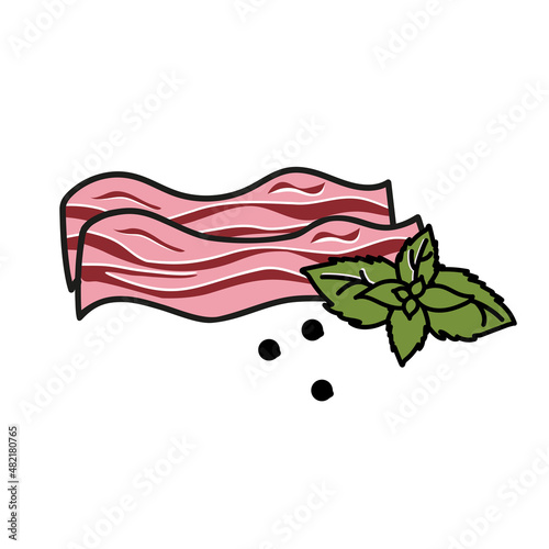 Illustration of bacon for frying in doodle style. Vector graphics.