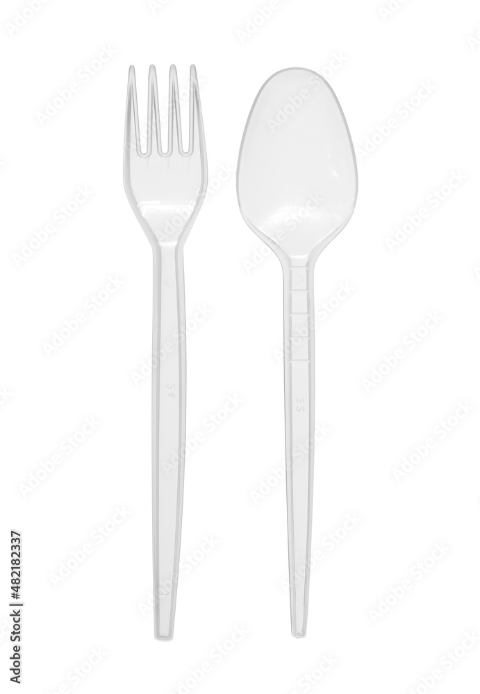 Disposable spoon and fork (with clipping path) isolated on white background Disposable spoon and fork (with clipping path) isolated on white background