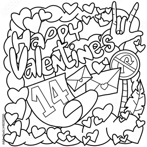 Doodle Heart Valentines Day Collection Hand.coloring book  illustration