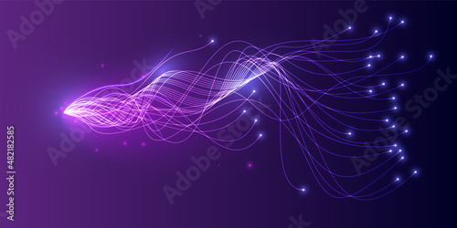 Vector wave lines flowing dynamic in blue green colors isolated on black background for concept of AI technology, digital, communication, science, music