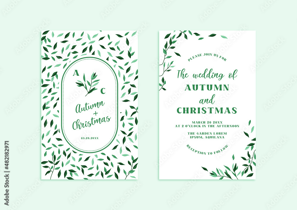 Wedding invitation template. Floral illustration botanical leaf design. Vintage theme vector illustration.	