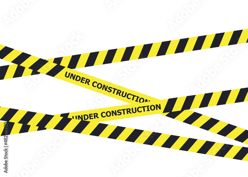 Under construction website page. Under construction tape warning banner vector