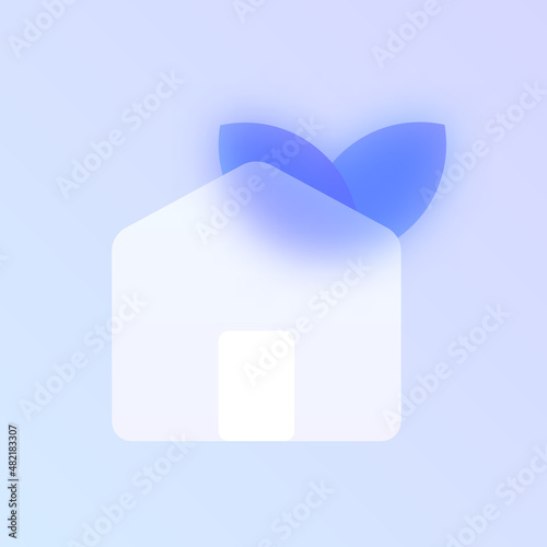 eco house glass morphism trendy style icon. house with leaves color vector icon with blur, transparent glass and purple gradient. for web and ui design, mobile apps and promo business polygraphy