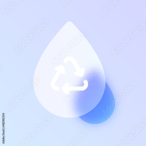 water recycle glass morphism trendy style icon. water drop with recycle sign color vector icon with blur, transparent glass and purple gradient. for web and ui design, mobile apps and polygraphy