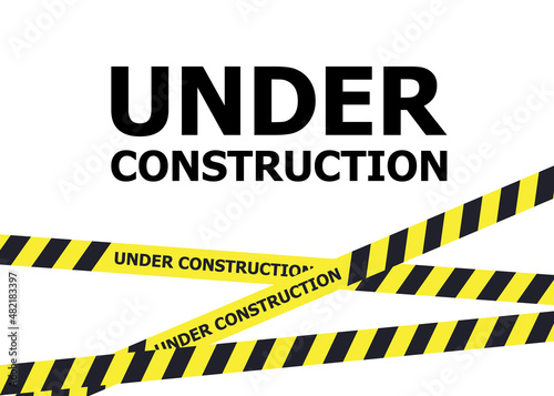 Under construction website page. Under construction tape warning banner vector