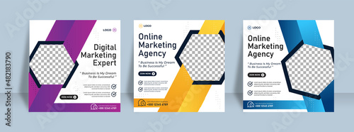 Online marketing agency live webinar and corporate social media post template