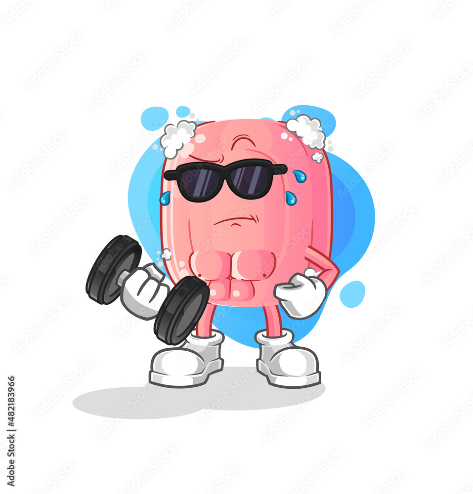 soap lifting dumbbell vector. cartoon character soap lifting dumbbell vector. cartoon character