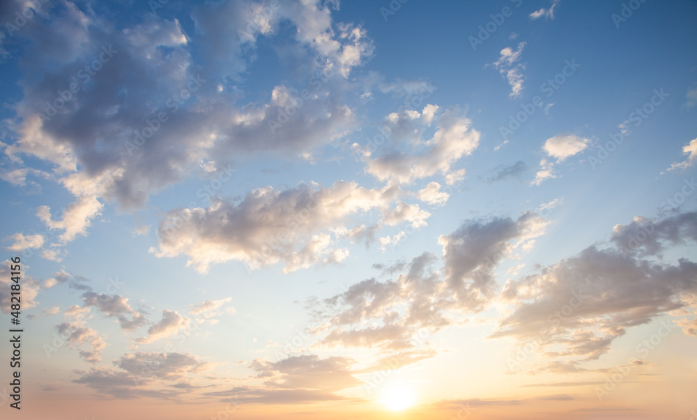 Sunset or sunrise sky with clouds, beautiful nature background