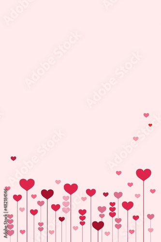 Pink frame with hearts, cover background. Valentine day greeting concept. Flat vector, illustration.
