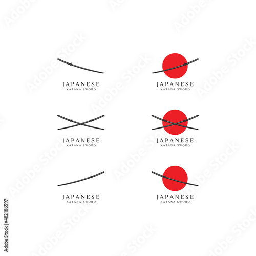 Set of katana sword logo vintage vector illustration concept template icon design. bundle collection japanese sword of samurai retro and modern design