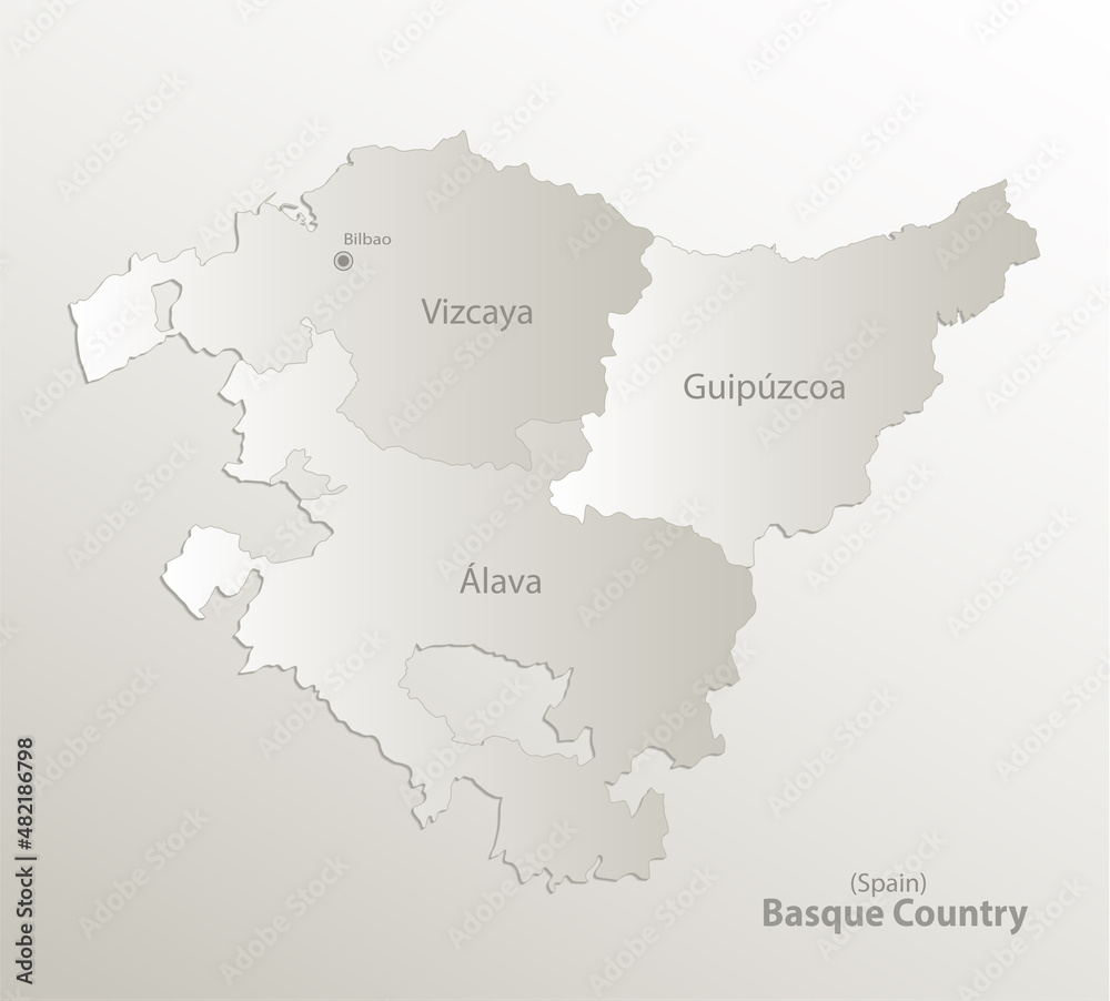 Basque Country map, administrative division, separates provinces and names individual region, card paper 3D natural vector