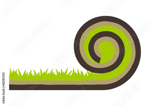 Illustration of garden lawn roll. Overgrown lawn lawn for decoration.