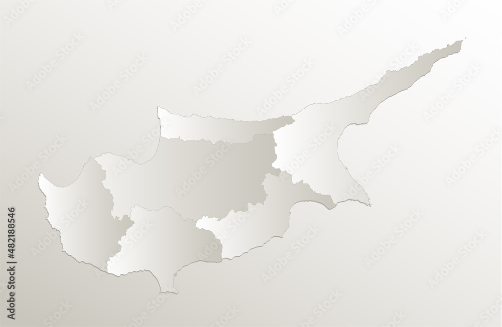 Fototapeta premium Cyprus map, administrative division, separates regions individual, card paper 3D natural blank