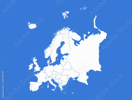 Europe map, separate states, blue background, blank