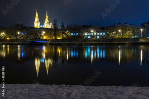 Tisza river and city of Szeged in winter