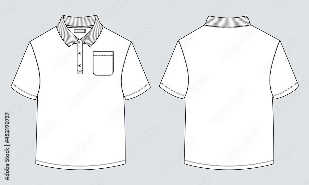 Short sleeve Polo shirt with pocket technical fashion flat sketch ...