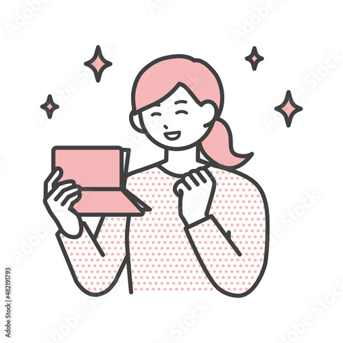若い女性が預金通帳を見て喜ぶイラスト素材