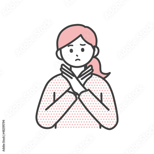 若い女性が腕でばつを作っているイラスト素材