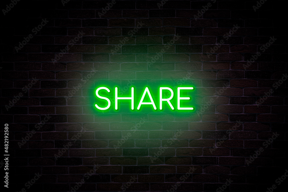 Share button neon banner, light signboard. Share button neon banner, light signboard.