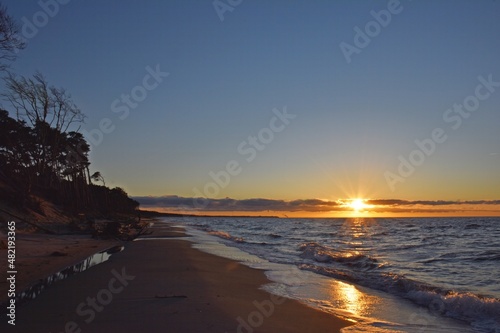 Sunset at the beach of Prerow Weststrand in Darss National Park  Mecklenburg  Germany