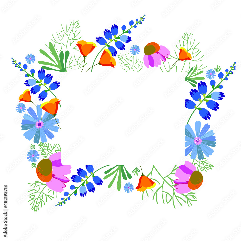 vector frame with wildflowers for postcards, cards and packages