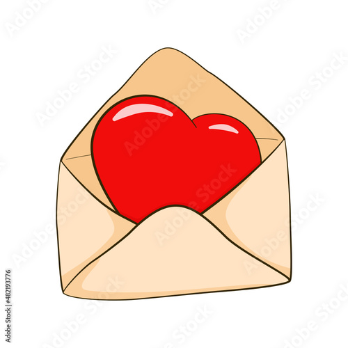 Love letter. Opened envelope with heart. Valentine's Day. Cartoon. Vector illustration