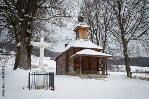 The Greek Catholic wooden church of St George the Great Martyr in a village Jalova, Slovakia photo