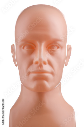 Portrait of plastic mannequin isolated on white background