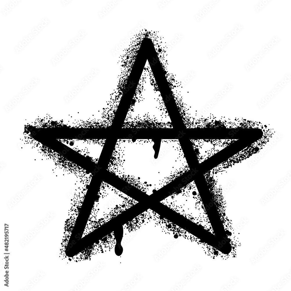 Spray paint graffiti pentagram star drawing by airbrush Stock Vector