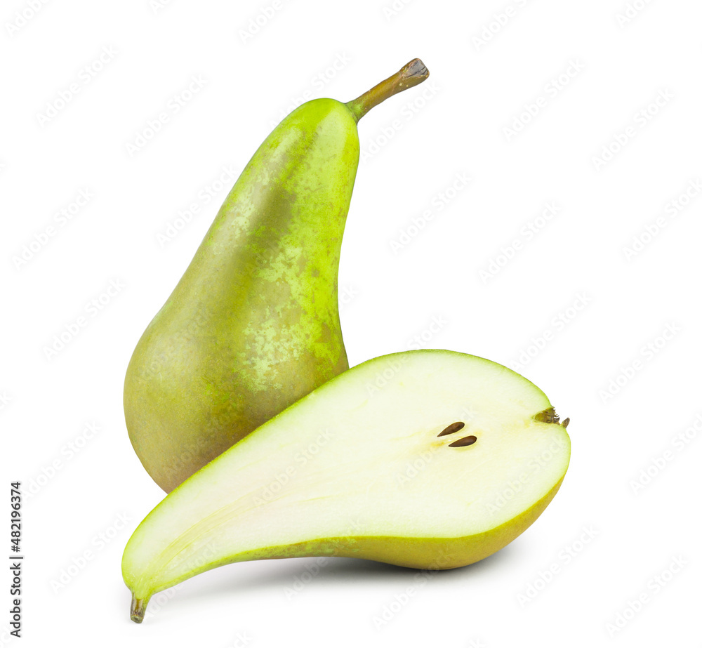 Pears Conference and pear halves isolated on white background. Pears Conference and pear halves isolated on white background.
